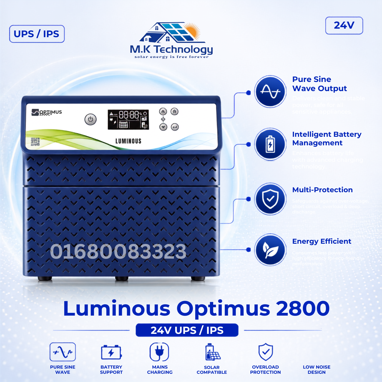 Luminous Optimous 2800 24V Pure Sine Wave UPS IPS Luminous Optimous 2800 24V Pure Sine Wave UPS/IPS - Image 1